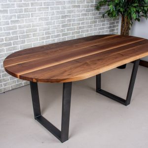 Oval Wood Dining Table, Racetrack Shaped Wood Dinner Table, Natural Walnut Kitchen Table on Steel Legs, Oval Walnut Table, Solid Wood Table