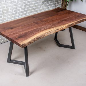 Solid Wood Table, Live Edge Walnut Table on Grey Steel Legs, Natural Edge Dinner Table, Customized Live Edge Table, Wood Live Edge Table