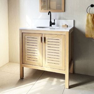 Cedar Wood Bathroom Vanity Cabinet With 2 Ventilated Doors Customizable - 80 cm / 32"