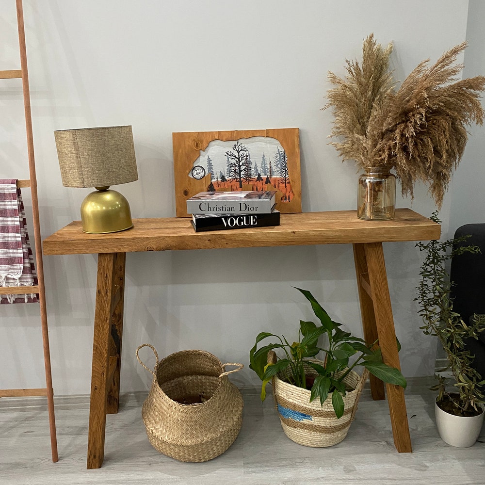 Console Table, Unique Rustic/Reclaimed Wood, Custom Farmhouse Hallway Sofa Entrway Wooden Solid Foyer Dresser Entry Table Gift for Women/Her - Image 6