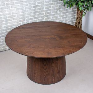 Round Oak Table, Minimalist Circular Wood Dining Table on Pedestal Cone Base, Round Wood Table, Custom Pedestal Dining Table