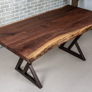 Live Edge Walnut Table on Brown Steel Table Legs, Natural Cut Wood Dining Table, Live Edge Dinner Table, Solid Walnut Dining Table