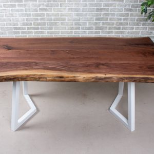 Live Edge Wood Slab Table, Natural Edge Walnut Dining Table on White Steel Legs, Live Edge Walnut Table, Farmhouse Kitchen Table