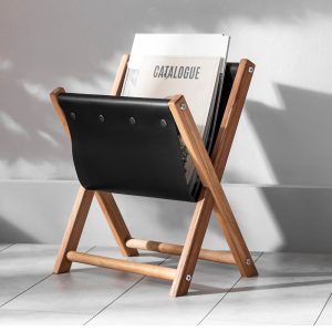 Wooden and Leather Magazine Holder, Newspaper Rack, File Organizer, Living Room Home Decoration, Office and Lobby Accessories, Black