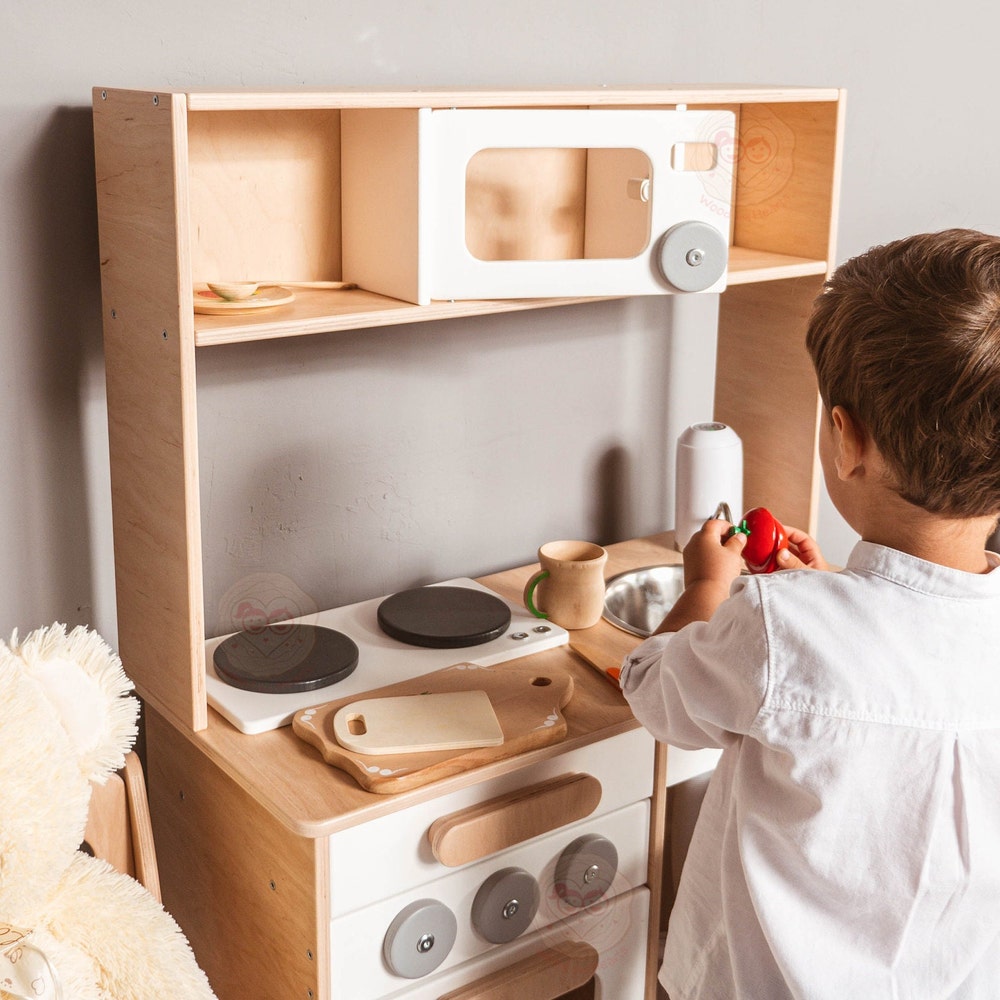 Wooden Play Kitchen for Kids, Toy Kitchen, Kitchen Pretend Play for Toddler, Montessori Eco Toy - Image 9