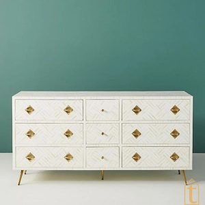 Bone inlay 9 Drawer Dresser, Bone Inlay Sideboard, Bone Inlay Chest of 9 Drawer , Bone inlay Buffet, Large Dresser, Storage Unit.