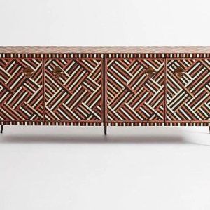 Bone Inlay Chest of Drawers, Storage Unit | Bone Inlay Furniture - Bone inlay Rani Sideboard With Brass Base, Media Console, Media Cabinet.