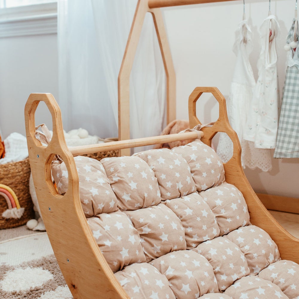 Christmas Edition - Montessori climber + Rocker with Cushion, Indoor playground, Montessori furniture, Indoor baby swing, Educational toy - Image 3