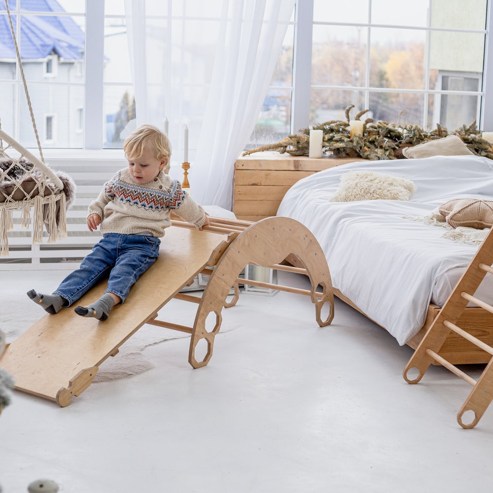 Christmas Edition - Montessori climber + Rocker with Cushion, Indoor playground, Montessori furniture, Indoor baby swing, Educational toy - Image 6