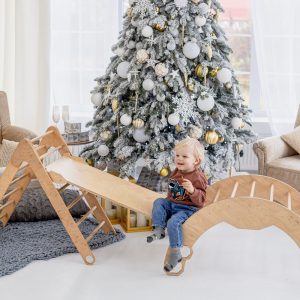 Christmas Edition - Montessori climber + Rocker with Cushion, Indoor playground, Montessori furniture, Indoor baby swing, Educational toy
