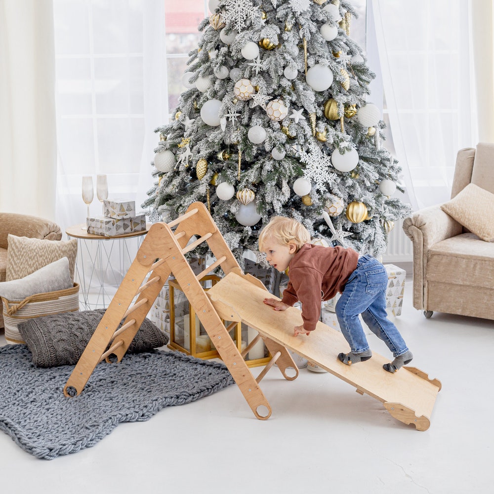 Christmas Edition - Montessori climber + Rocker with Cushion, Indoor playground, Montessori furniture, Indoor baby swing, Educational toy - Image 9