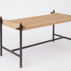 Danish Loft Bench – Handcrafted Steel Frame & Mahogany Accents, Traditional Paper Cord Seat