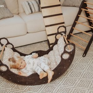 Montessori climber - Set of 3 items - Dark wooden gym, Indoor playground, Toddler furniture, Kletterdreieck, Baby balance board