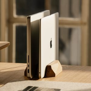 Oakywood Dual Laptop Stand Wood, Vertical Adjustable Macbook Double Dock Stand, Desk Organizer for Home Office, Valentine gift for Him