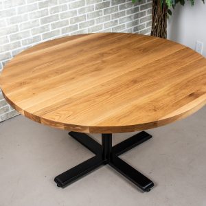 Round Oak Table, Oak Dining Table on Cafe Style Base, Round Wood Table on Pedestal Base, Solid Oak Table Top,  Round Pedestal Table
