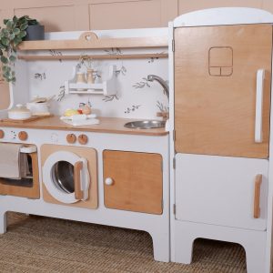 Handcrafed Wooden Play Kitchen | White and Natural | Customizable | Play Area Pretend Play Toys