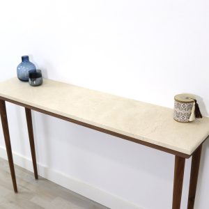 Console table narrow  with 4 Legs in solid American Walnut and Marble top