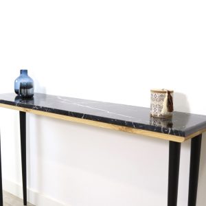 Console table narrow with 4 Legs in solid american Oak and Marble top