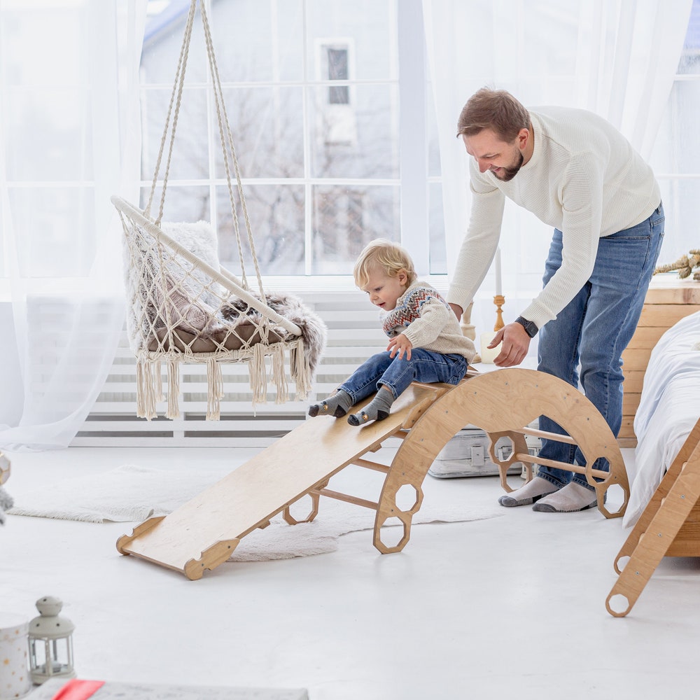 Christmas Edition - Montessori climber + Rocker with Cushion, Indoor playground, Montessori furniture, Indoor baby swing, Educational toy - Image 8