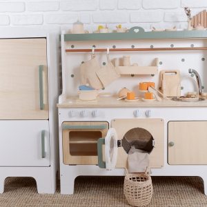 Handcrafed Wooden Play Kitchen | White and Green | Customizable | Play Area Pretend Play Toys