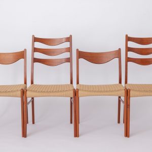 Set of 4 Danish Dining Chairs by Arne Wahl Iversen, 1960s-1970s | Teak, Renewed Weaving, GS61 & GS91 Models