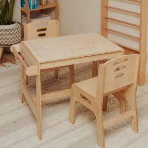 Wooden Toddler Activity Table with Paper Holder, Montessori furniture, Kids Table and Chairs, Sensory Nursery Table, Study Desk