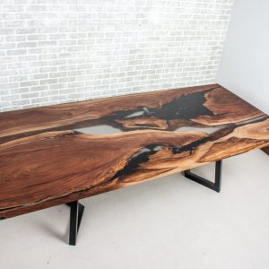 Epoxy Dining Table, River Table with Clear Resin, Custom Walnut Dining Table, Walnut River Epoxy Table, Large Walnut Table for 10