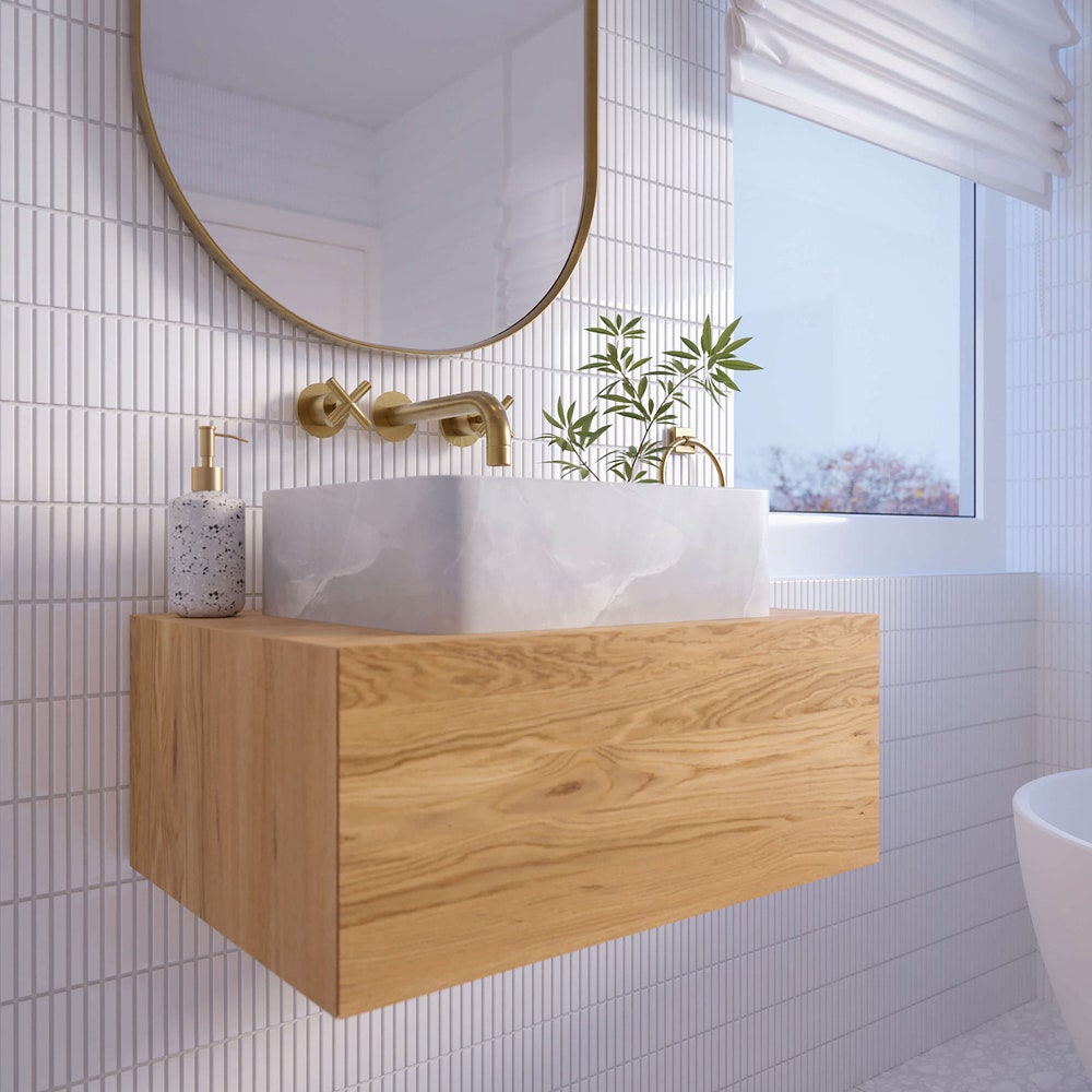 Floating bathroom vanity with drawer / oak, walnut - Image 2