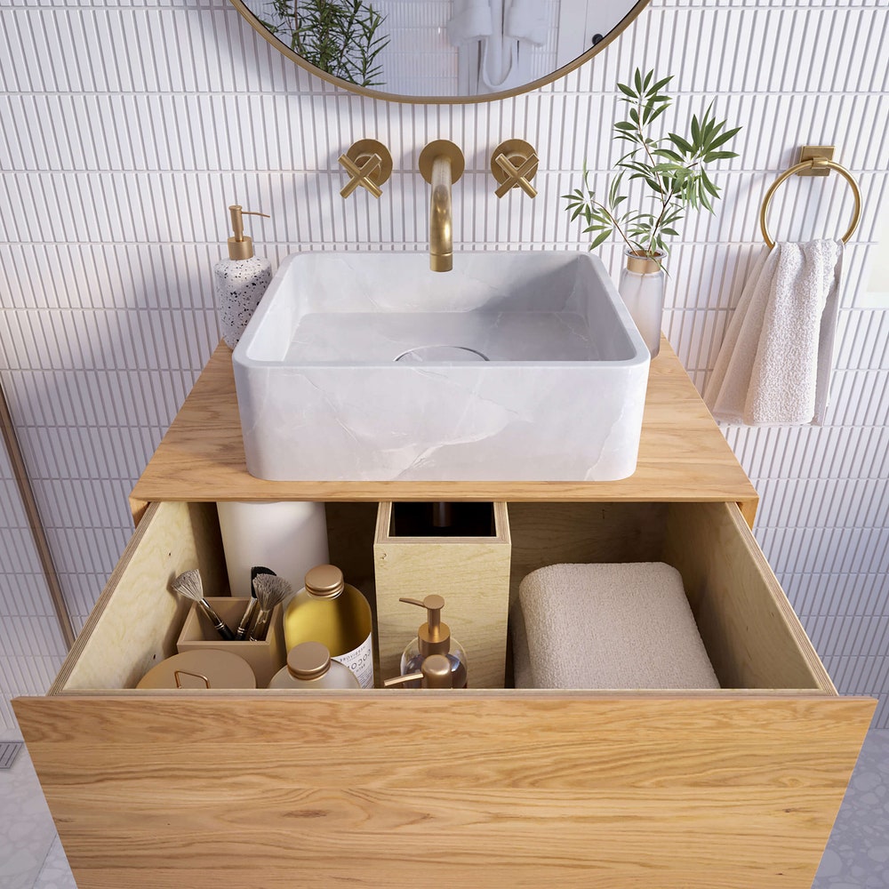 Floating bathroom vanity with drawer / oak, walnut - Image 4