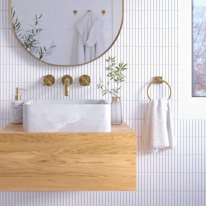 Floating bathroom vanity with drawer / oak, walnut