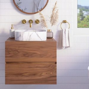 Floating bathroom vanity with 2 drawers / walnut, oak