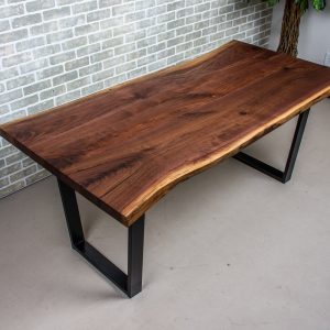 Walnut Live Edge Table, Live Edge Walnut Dining Table on Steel Legs, Industrial Dining Table, Walnut Table with Living Edge, Raw Edge Table
