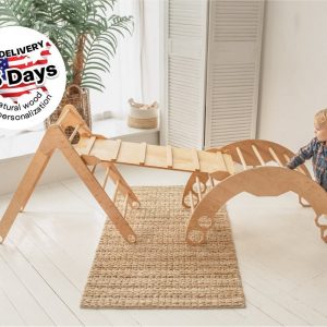 Climbing Set of 3 items - Arch + Foldable Triangle + Ramp ladder/slide, Montessori furniture, Toddler climber, First christmas gift