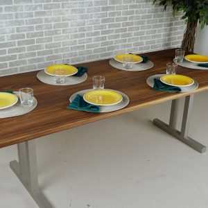 Wood Dinning Table, Walnut Dining Table on Nickel Colored Steel Legs, Modern Wood Kitchen Table, Modern Dining Table, 7 Foot Walnut Table