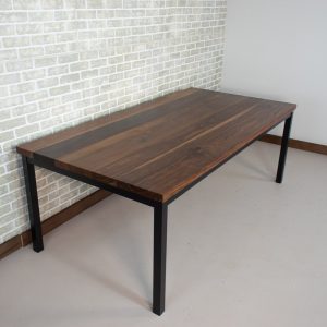 Solid Wood Table Top, Walnut Dining Table on Steel Parsons Base, Kitchen Dining Table in Walnut and Steel, Sturdy Walnut Kitchen Table