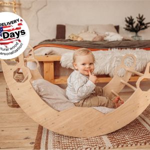 Montessori Set of three items - Climbing Arch + Foldable Triangle + Climbing ladder/slide, Wooden gym dreieck Montessori furniture