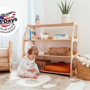 Baby first Christmas gift - Montessori furniture, Nursery shelves, Modern bookshelf, Playroom storage,  Toddler toy shelf