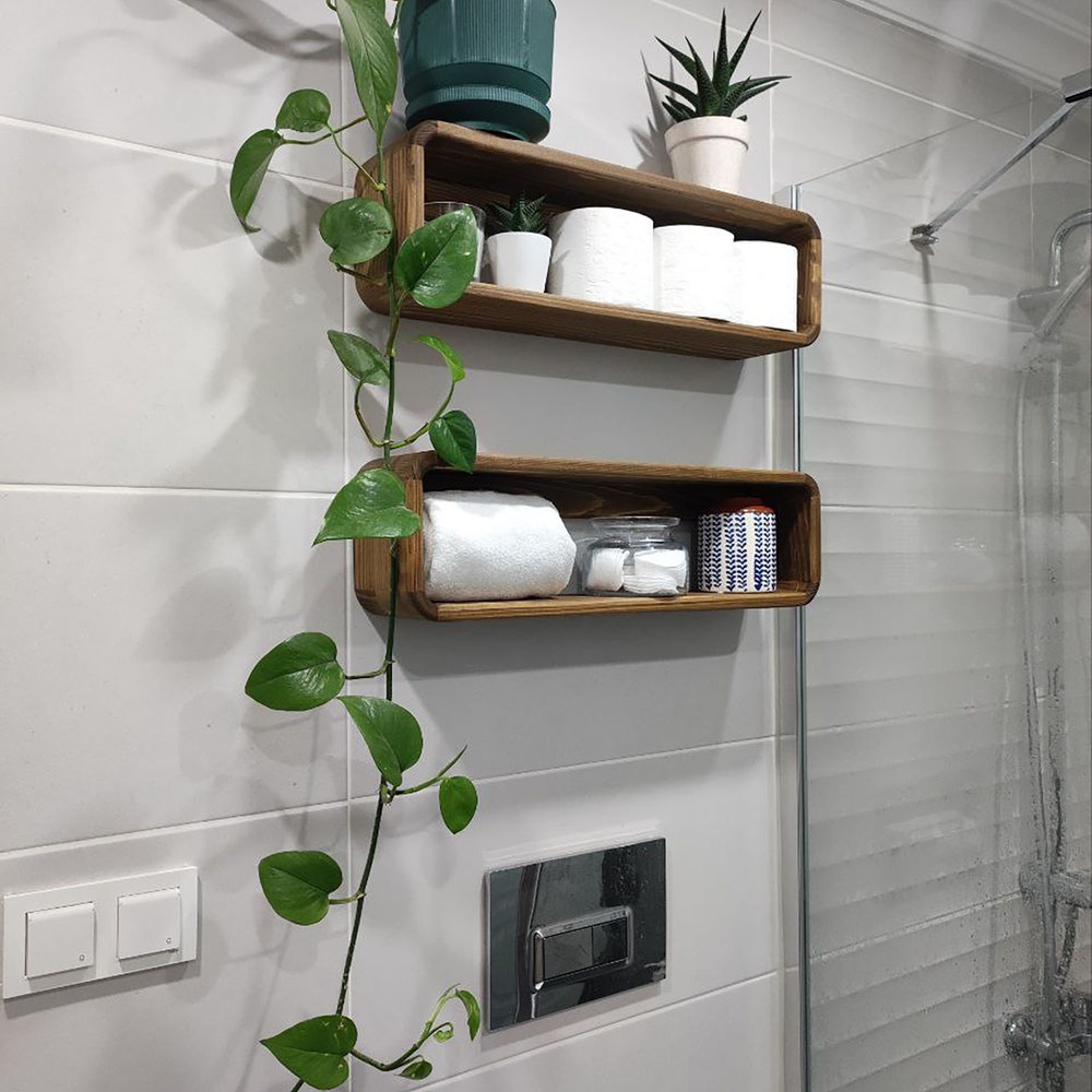 Free shipping Floating Wooden Box Rack | Bathroom Shelf Organizer | Wall Decor Storage | display shelf - Image 9