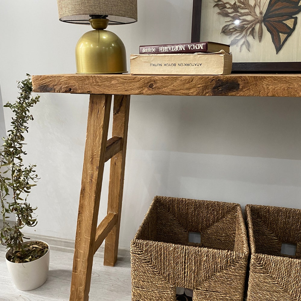 Console Table, Unique Rustic/Reclaimed Wood, Custom Farmhouse Hallway Sofa Entrway Wooden Solid Foyer Dresser Entry Table Gift for Women/Her - Image 4