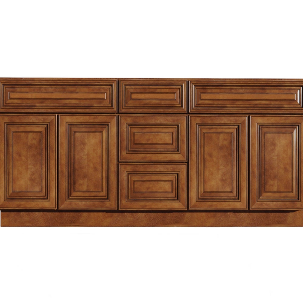 60 Inch Saddle Brown Raised Panel Bathroom Vanity with Double Sink Bases, Bathroom Furniture with Drawers - 60" W x 34.5" H x 21" D - Image 2