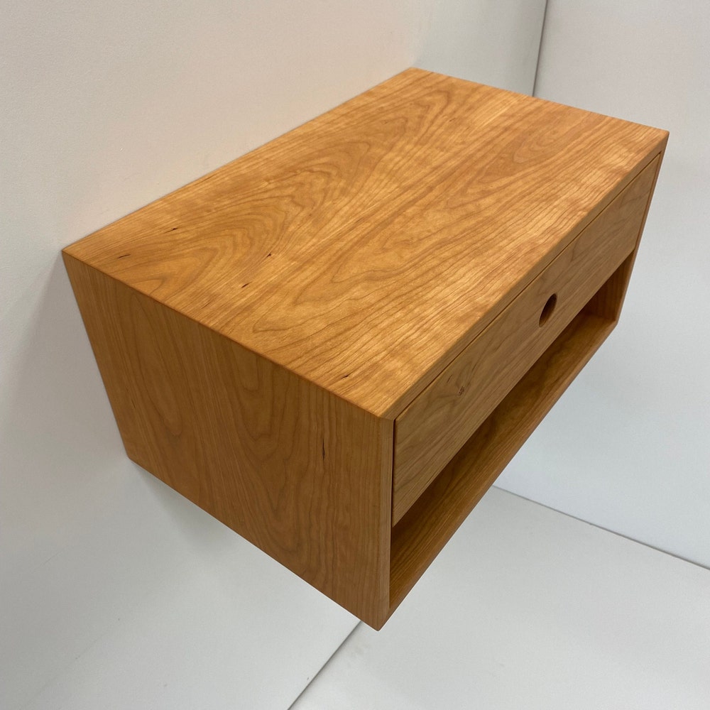 Floating Nightstand with Double Drawers in Solid Cherry - Image 6