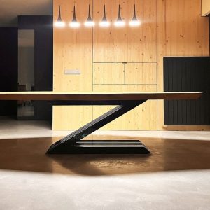 Unique Z Design Massive Chestnut Wood Dining or Office Table for 8 With Metal Legs 260 cm x 128 cm / 102"x50"