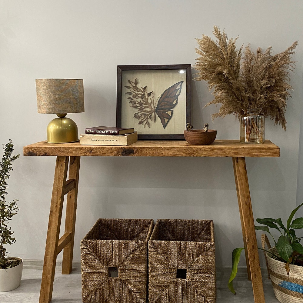Console Table, Unique Rustic/Reclaimed Wood, Custom Farmhouse Hallway Sofa Entrway Wooden Solid Foyer Dresser Entry Table Gift for Women/Her - Image 3