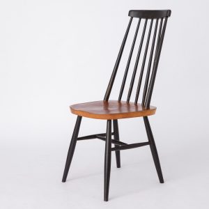 1 of 3 Vintage Swedish Spindle Back Chair by Nesto, 1960s – Teak Seat & Black Beech Frame