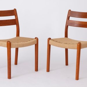Pair of Mid-Century Teak Chairs by EMC Mobler – Danish Vintage with Renewed Cord Seats – 1960s-1970s