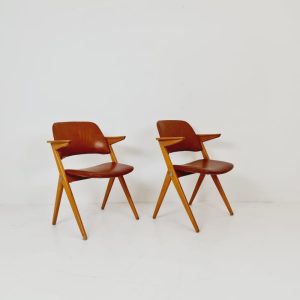Swedish Midcentury beech & leather armchair Triva by Bengt Ruda for Nordiska Kompaniet, 1960s, set of 2