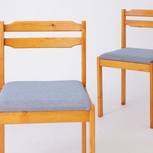 Set of 2 Vintage Spruce Wood Chairs, 1960s-70s – Newly Upholstered in Vibrant Blue