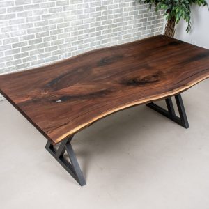 Bookmatch Live Edge Walnut Table on Steel Legs, Live Edge Wood Book-Match Dining Table, Large Dining Table, Custom Walnut Dining Table