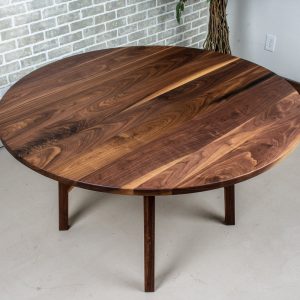 Round Walnut Table on Unique Wood Base, Hardwood Circle Dining Table, Round Family Dinner Table, Custom Round Wood Table, Minimalist Table