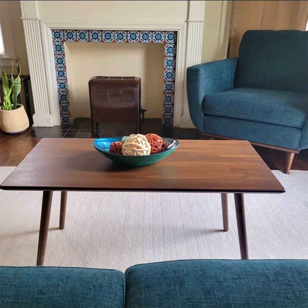 Classic Walnut Teak Coffee Table - Mid Century Modern Eames Style Design Boho Wood Furniture - Image 6